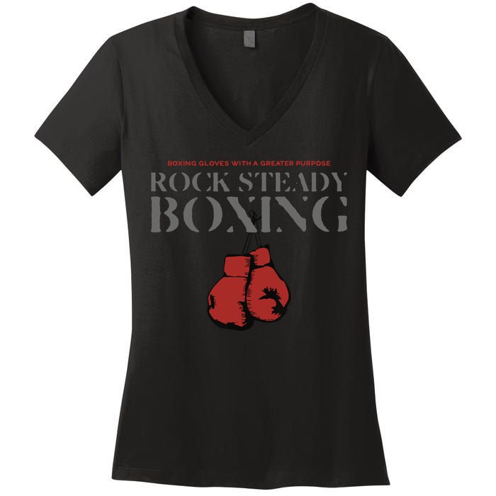 Rock Steady Boxing Gloves With A Greater Purpose Parkinsons Women's V-Neck T-Shirt