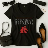 Rock Steady Boxing Gloves With A Greater Purpose Parkinsons Women's V-Neck T-Shirt