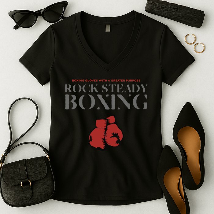 Rock Steady Boxing Gloves With A Greater Purpose Parkinsons Women's V-Neck T-Shirt