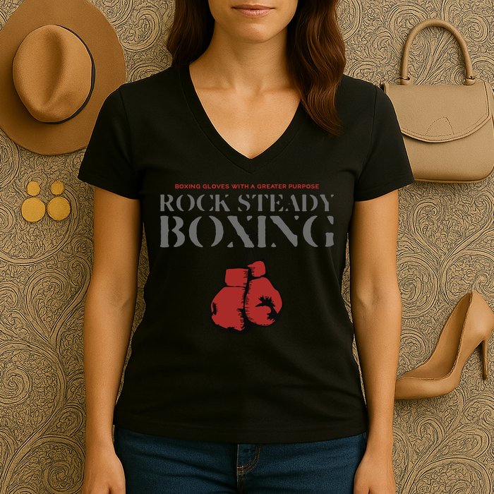 Rock Steady Boxing Gloves With A Greater Purpose Parkinsons Women's V-Neck T-Shirt