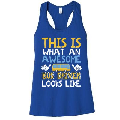 Retro School Bus Driver Graphic Gift School Bus Design Gift Women's Racerback Tank