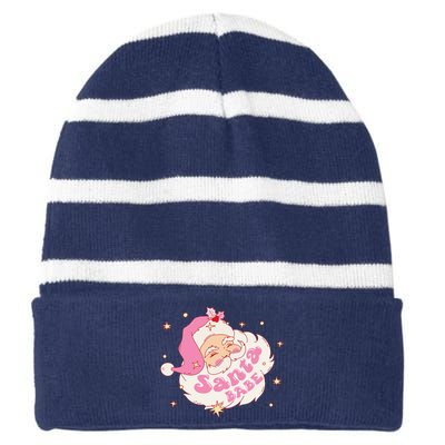 Retro Santa Babe Christmas Vintage Holiday Pastel Pin.K Women Striped Beanie with Solid Band