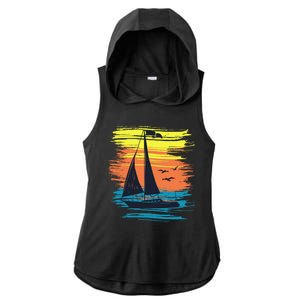 Retro Sail Boat Sailing Graphic Ladies PosiCharge Tri-Blend Wicking Draft Hoodie Tank