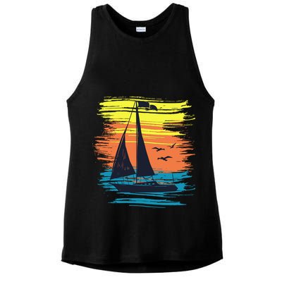 Retro Sail Boat Sailing Graphic Ladies PosiCharge Tri-Blend Wicking Tank
