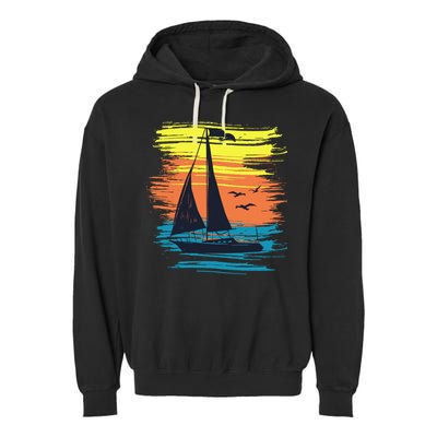 Retro Sail Boat Sailing Graphic Garment-Dyed Fleece Hoodie