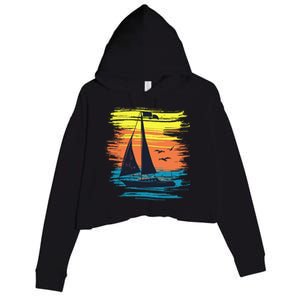 Retro Sail Boat Sailing Graphic Crop Fleece Hoodie