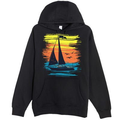 Retro Sail Boat Sailing Graphic Premium Pullover Hoodie