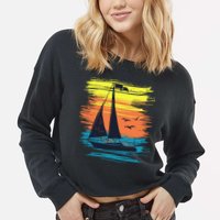 Retro Sail Boat Sailing Graphic Cropped Pullover Crew