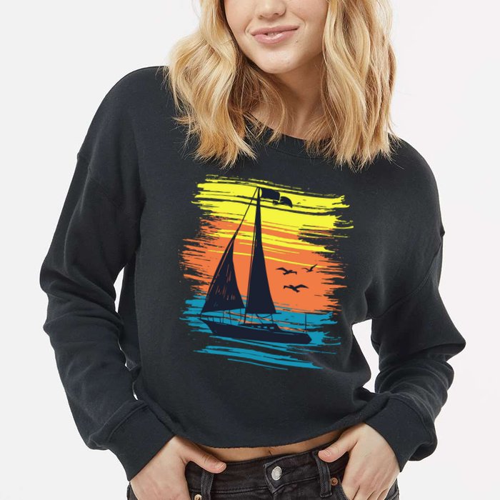 Retro Sail Boat Sailing Graphic Cropped Pullover Crew