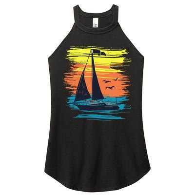 Retro Sail Boat Sailing Graphic Women's Perfect Tri Rocker Tank