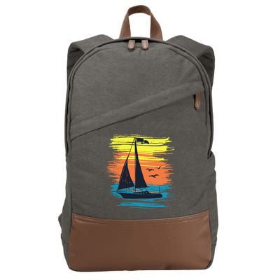 Retro Sail Boat Sailing Graphic Cotton Canvas Backpack