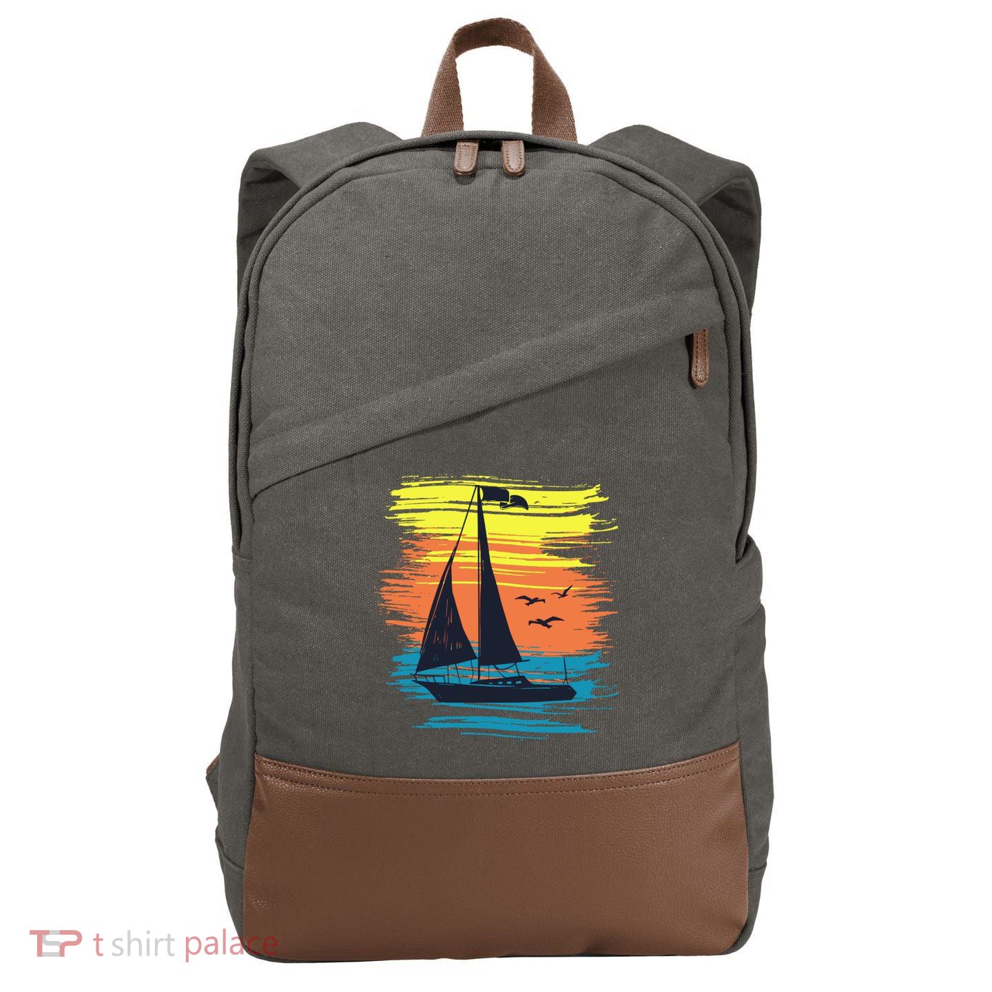 Retro Sail Boat Sailing Graphic Cotton Canvas Backpack