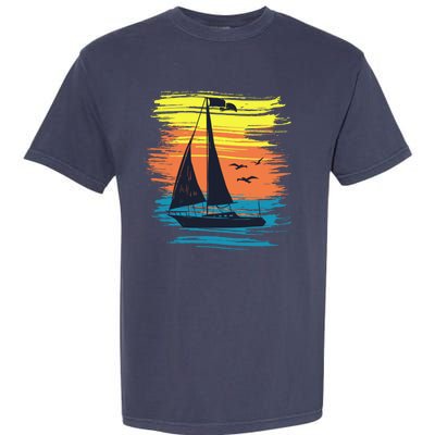 Retro Sail Boat Sailing Graphic Garment-Dyed Heavyweight T-Shirt