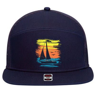 Retro Sail Boat Sailing Graphic 7 Panel Mesh Trucker Snapback Hat