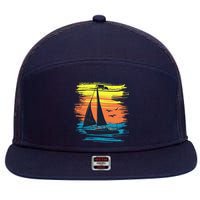 Retro Sail Boat Sailing Graphic 7 Panel Mesh Trucker Snapback Hat
