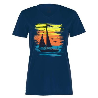 Retro Sail Boat Sailing Graphic Women's Momentum V-Neck T-Shirt