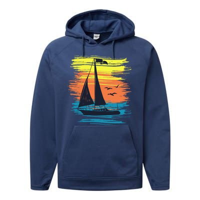 Retro Sail Boat Sailing Graphic Performance Fleece Hoodie