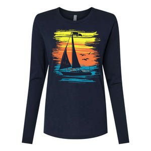 Retro Sail Boat Sailing Graphic Womens Cotton Relaxed Long Sleeve T-Shirt