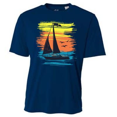 Retro Sail Boat Sailing Graphic Cooling Performance Crew T-Shirt