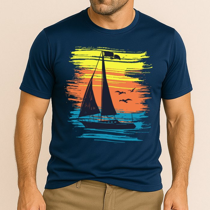 Retro Sail Boat Sailing Graphic Performance Shirt