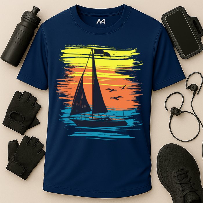 Retro Sail Boat Sailing Graphic Performance Shirt