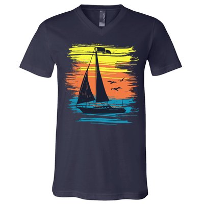 Retro Sail Boat Sailing Graphic V-Neck T-Shirt