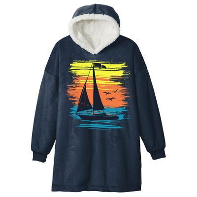 Retro Sail Boat Sailing Graphic Hooded Wearable Blanket