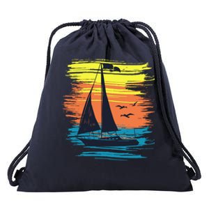 Retro Sail Boat Sailing Graphic Drawstring Bag