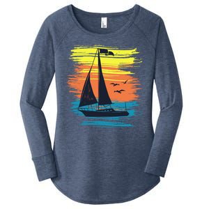 Retro Sail Boat Sailing Graphic Women's Perfect Tri Tunic Long Sleeve Shirt