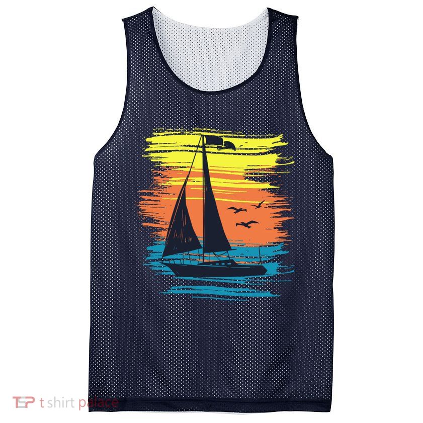 Retro Sail Boat Sailing Graphic Mesh Reversible Basketball Jersey Tank