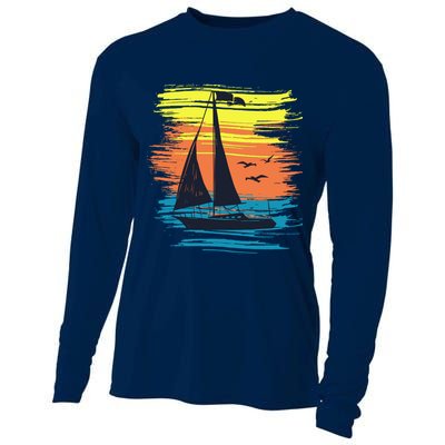 Retro Sail Boat Sailing Graphic Cooling Performance Long Sleeve Crew