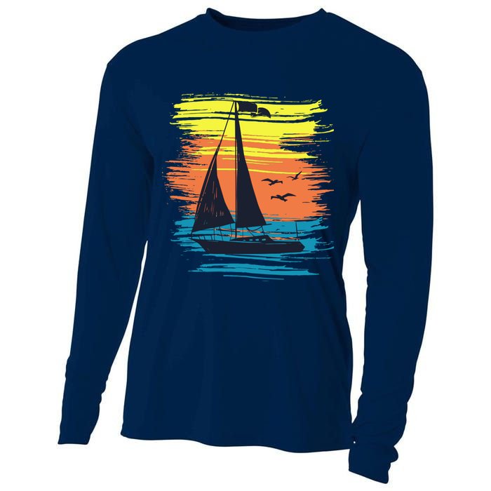 Retro Sail Boat Sailing Graphic Cooling Performance Long Sleeve Crew
