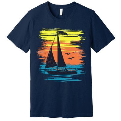 Retro Sail Boat Sailing Graphic Premium T-Shirt