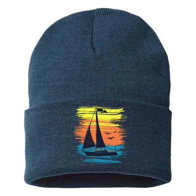 Retro Sail Boat Sailing Graphic Sustainable Knit Beanie