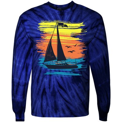 Retro Sail Boat Sailing Graphic Tie-Dye Long Sleeve Shirt