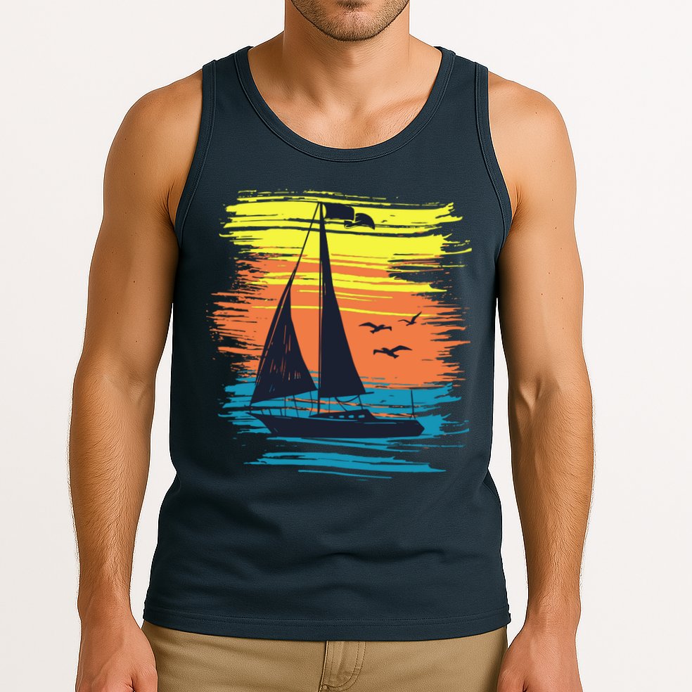 Retro Sail Boat Sailing Graphic Tank Top