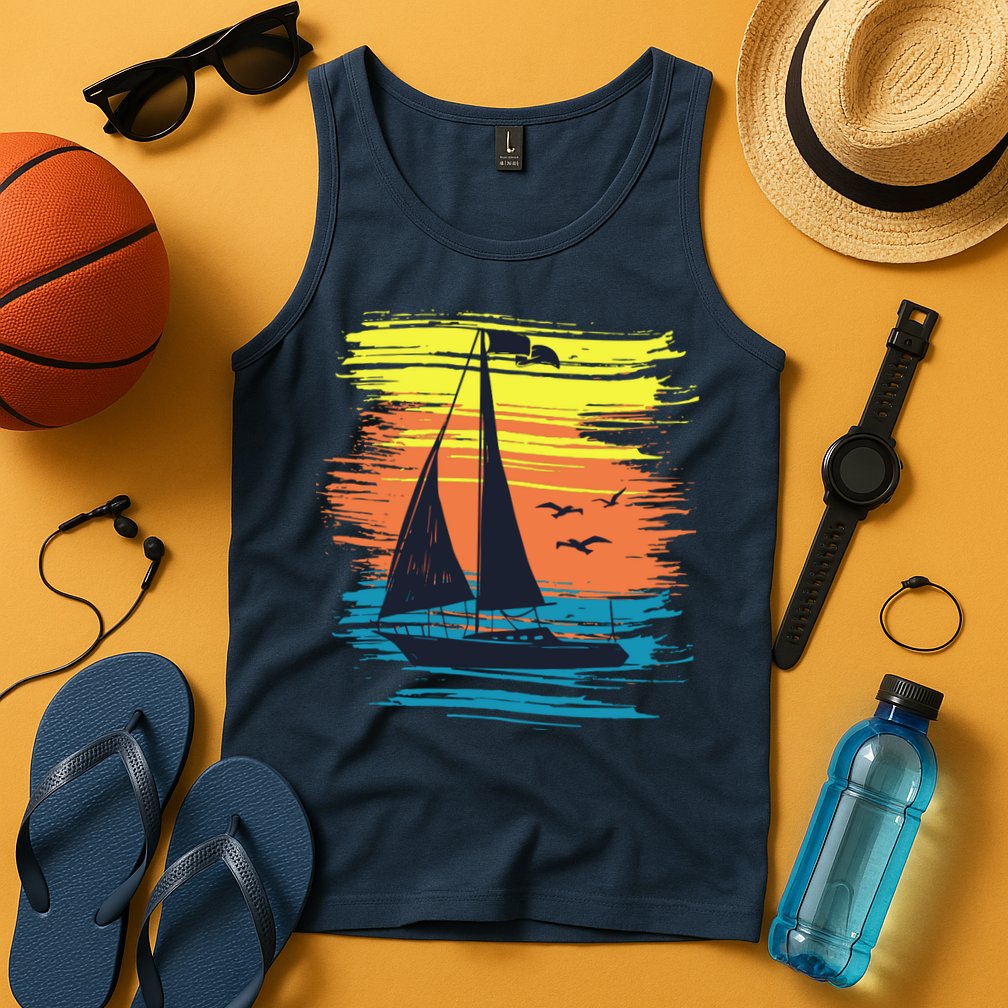 Retro Sail Boat Sailing Graphic Tank Top