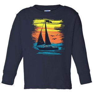 Retro Sail Boat Sailing Graphic Toddler Long Sleeve Shirt