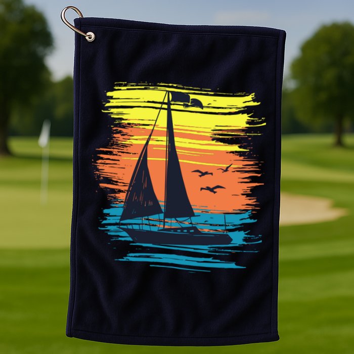 Retro Sail Boat Sailing Graphic Golf Towel
