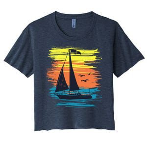 Retro Sail Boat Sailing Graphic Women's Crop Top Tee