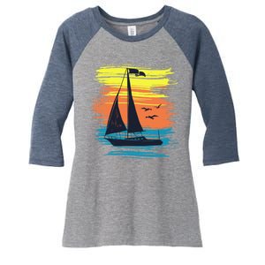 Retro Sail Boat Sailing Graphic Women's Tri-Blend 3/4-Sleeve Raglan Shirt