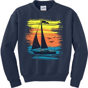 Retro Sail Boat Sailing Graphic Kids Sweatshirt