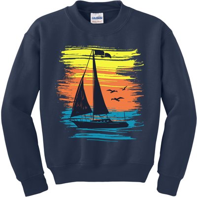 Retro Sail Boat Sailing Graphic Kids Sweatshirt