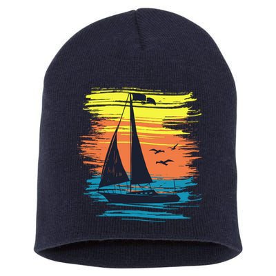 Retro Sail Boat Sailing Graphic Short Acrylic Beanie