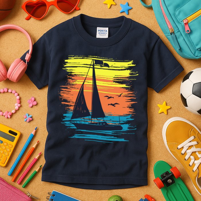 Retro Sail Boat Sailing Graphic Kids T-Shirt