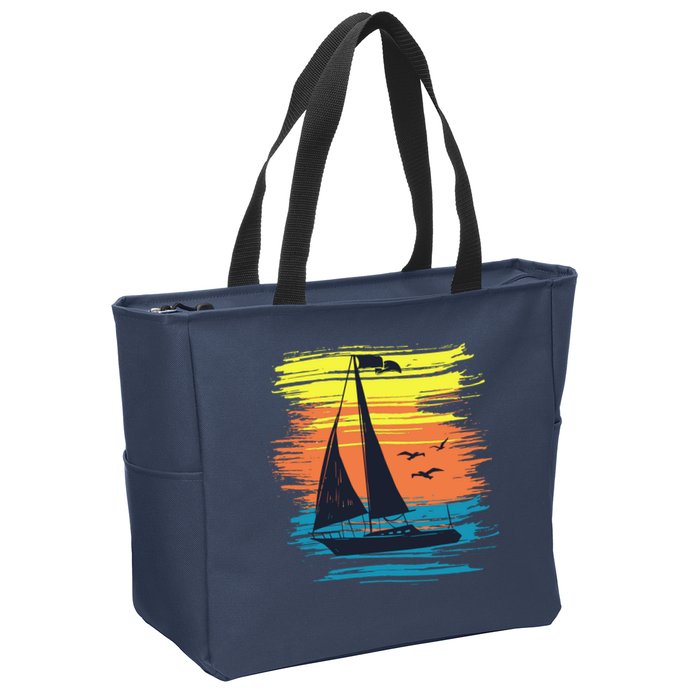 Retro Sail Boat Sailing Graphic Zip Tote Bag