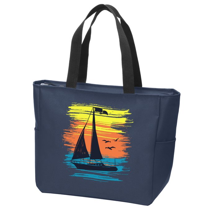 Retro Sail Boat Sailing Graphic Zip Tote Bag