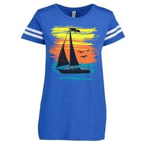 Retro Sail Boat Sailing Graphic Enza Ladies Jersey Football T-Shirt