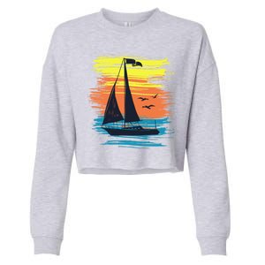 Retro Sail Boat Sailing Graphic Cropped Pullover Crew