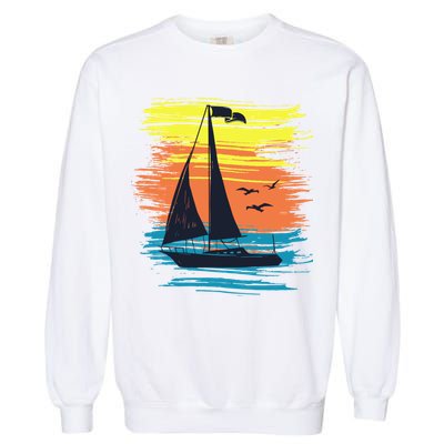 Retro Sail Boat Sailing Graphic Garment-Dyed Sweatshirt
